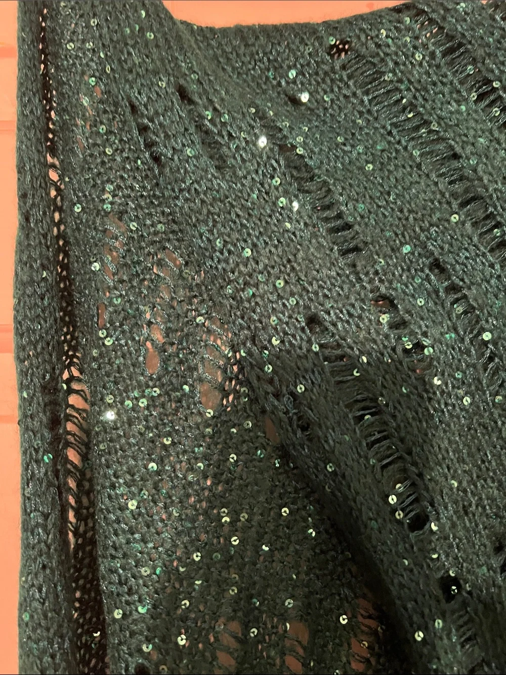 Teal Knit Infinity Scarf with Sequins